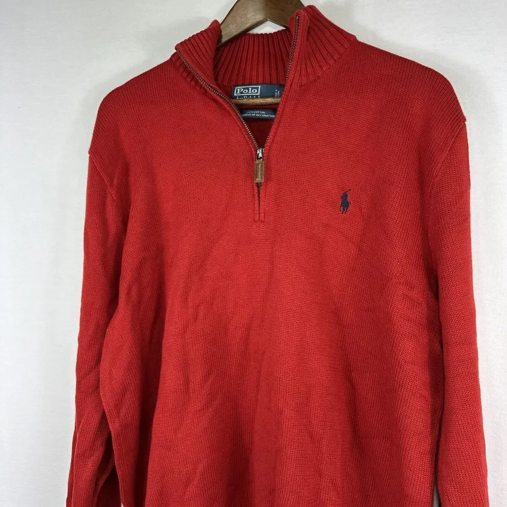 Polo Ralph Lauren‎ Quarter Zip Sweater Mens XL Red Cotton Pony Logo Mock Neck